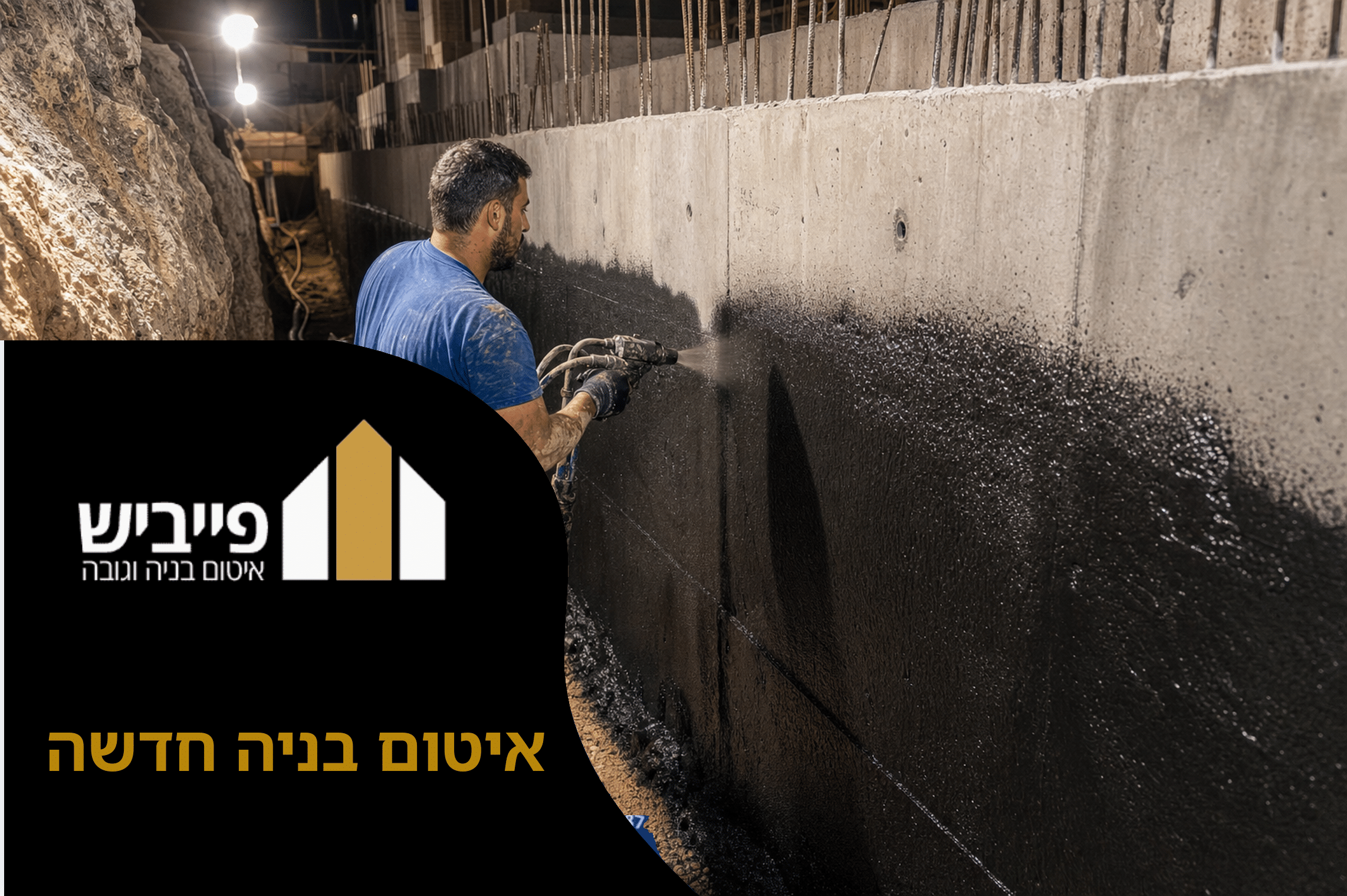 קבלן איטום בבניה חדשה מבצע ריתוך יריעות ביטומניות על גג שטוח בשלב הבנייה, בטכניקה מקצועית