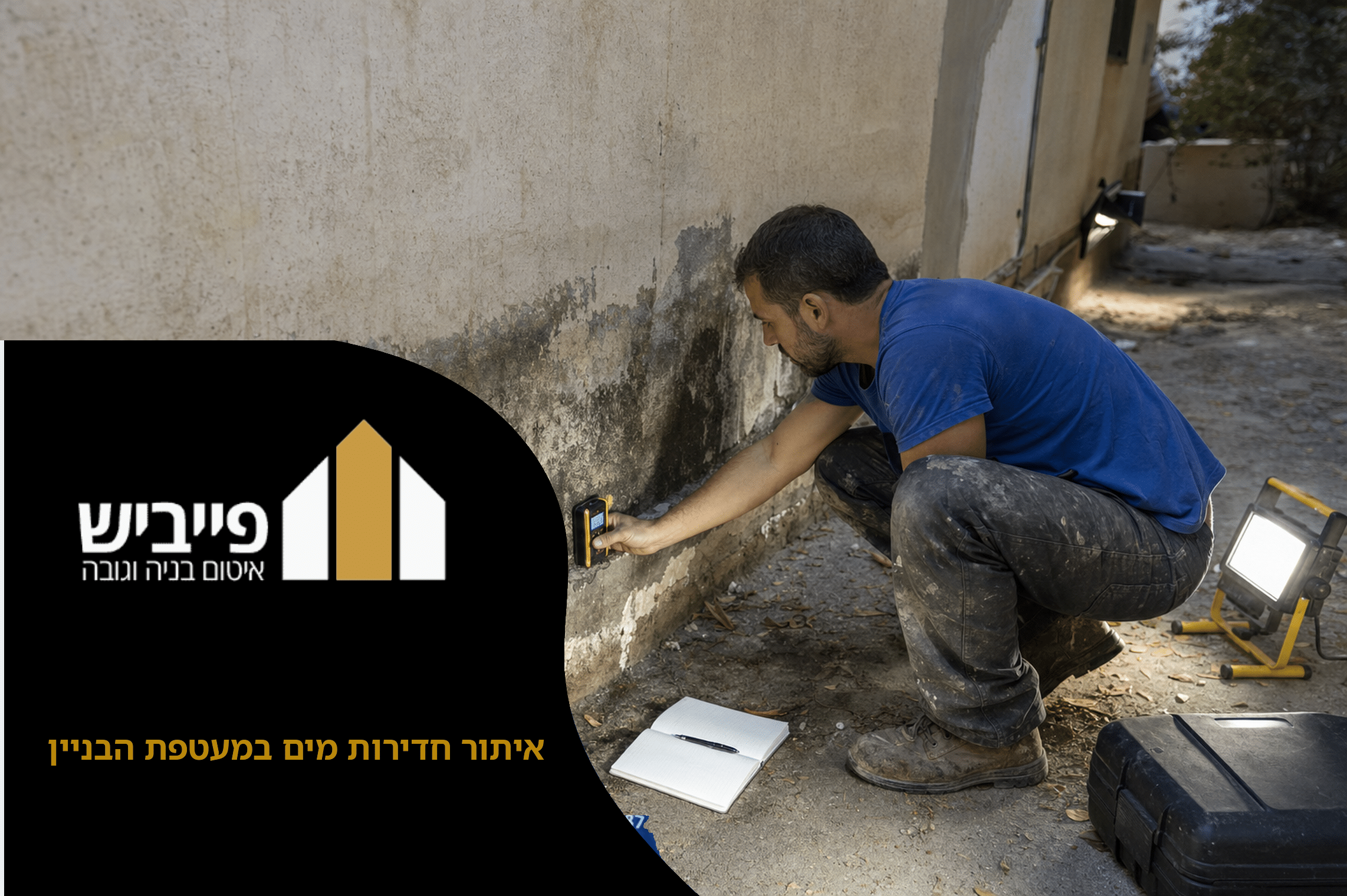 קבלן מומחה מבצע איתור חדירות מים במעטפת הבניין באמצעות מכשיר לחות ובדיקה ויזואלית, פייביש ירושלים