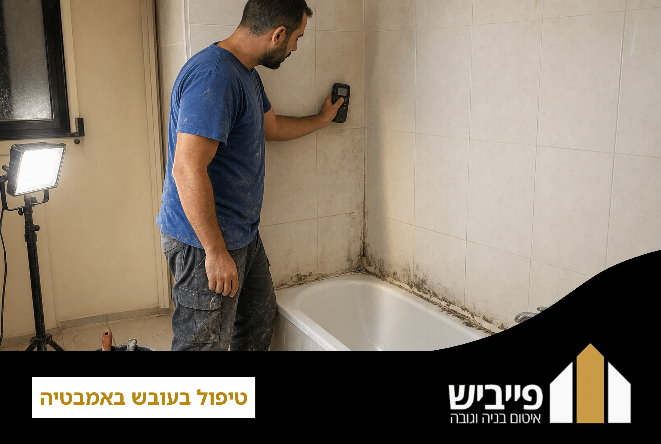 עובש שחור באמבטיה על תפרי סיליקון ואריחים, לפני טיפול מקצועי לאיתור מקור הלחות והסרת העובש לצמיתות