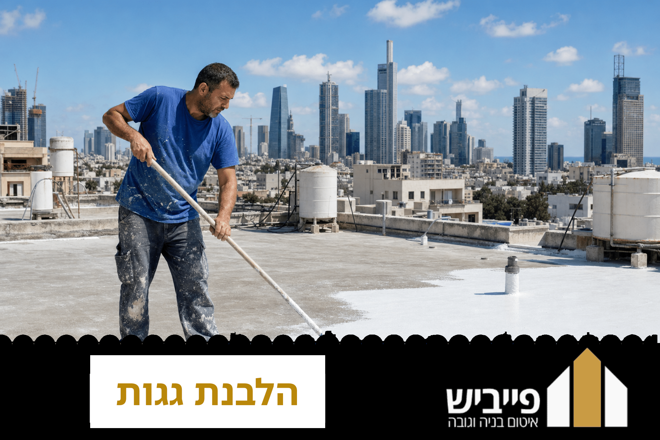 עובד מקצועי מורח צבע אלסטי לבן על גג במסגרת הלבנת גגות איכותית עם אחריות