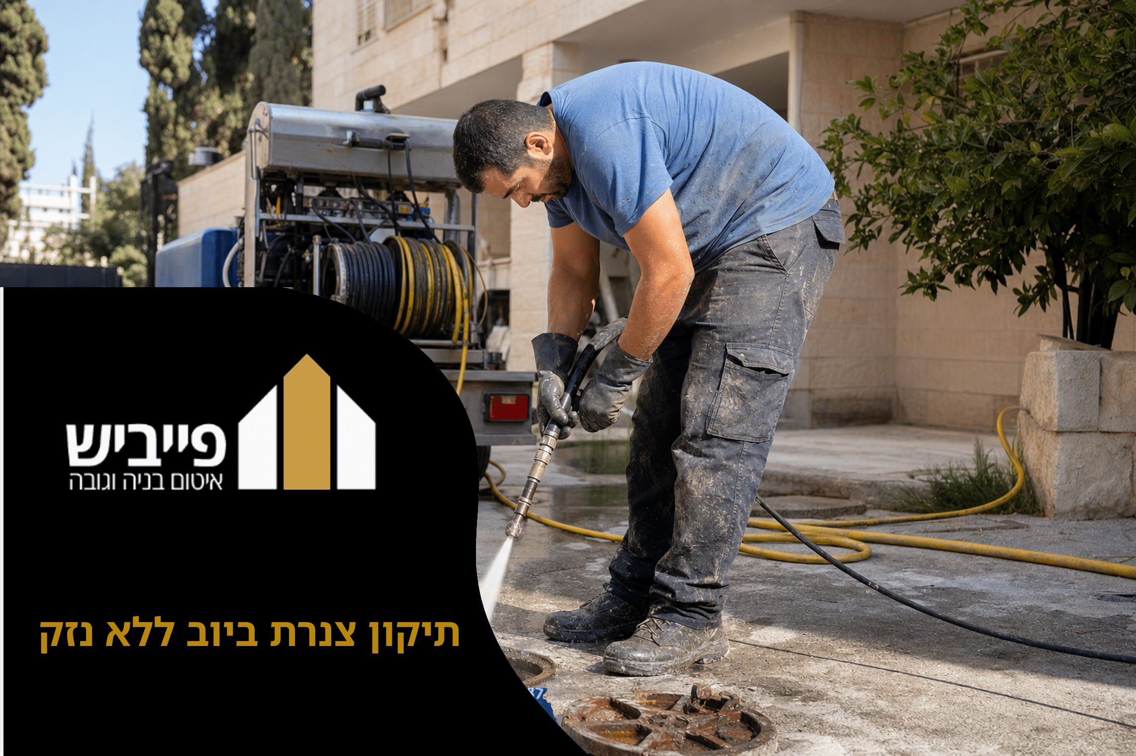 טכנאי מקצועי מבצע תיקון צנרת ביוב ללא הרס באמצעות הזרקת חומר איטום פנימי לתוך הצינור הפגוע