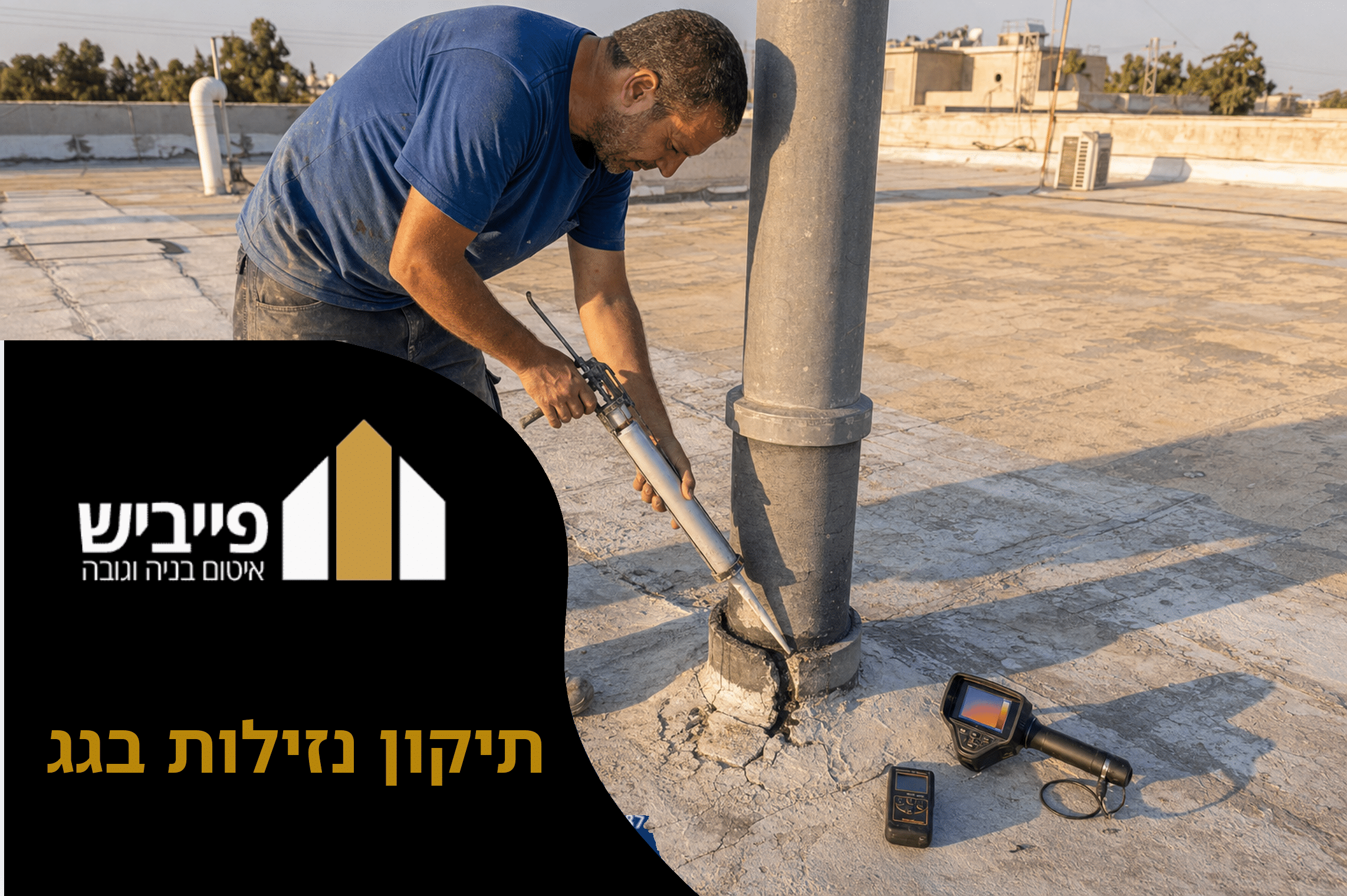 גג שטוח אחרי תיקון נזילות מקצועי, עם שכבת איטום חדשה וחיזוק תפרים — פייביש קבלן רשום 38555