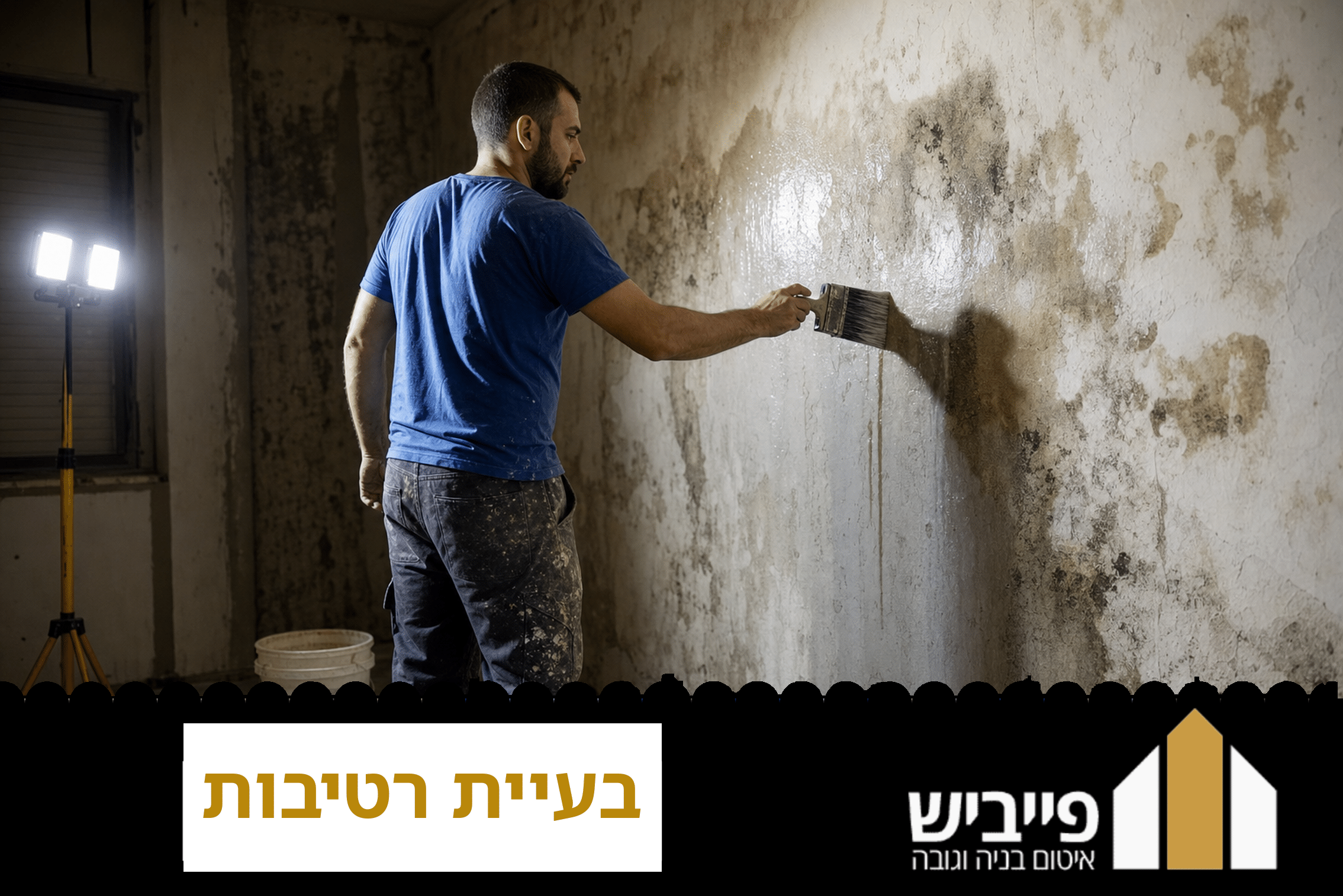 קיר עם נזק מבעיית רטיבות — טיח מתקלף וסימני לחות, טיפול איטום בירושלים והסביבה