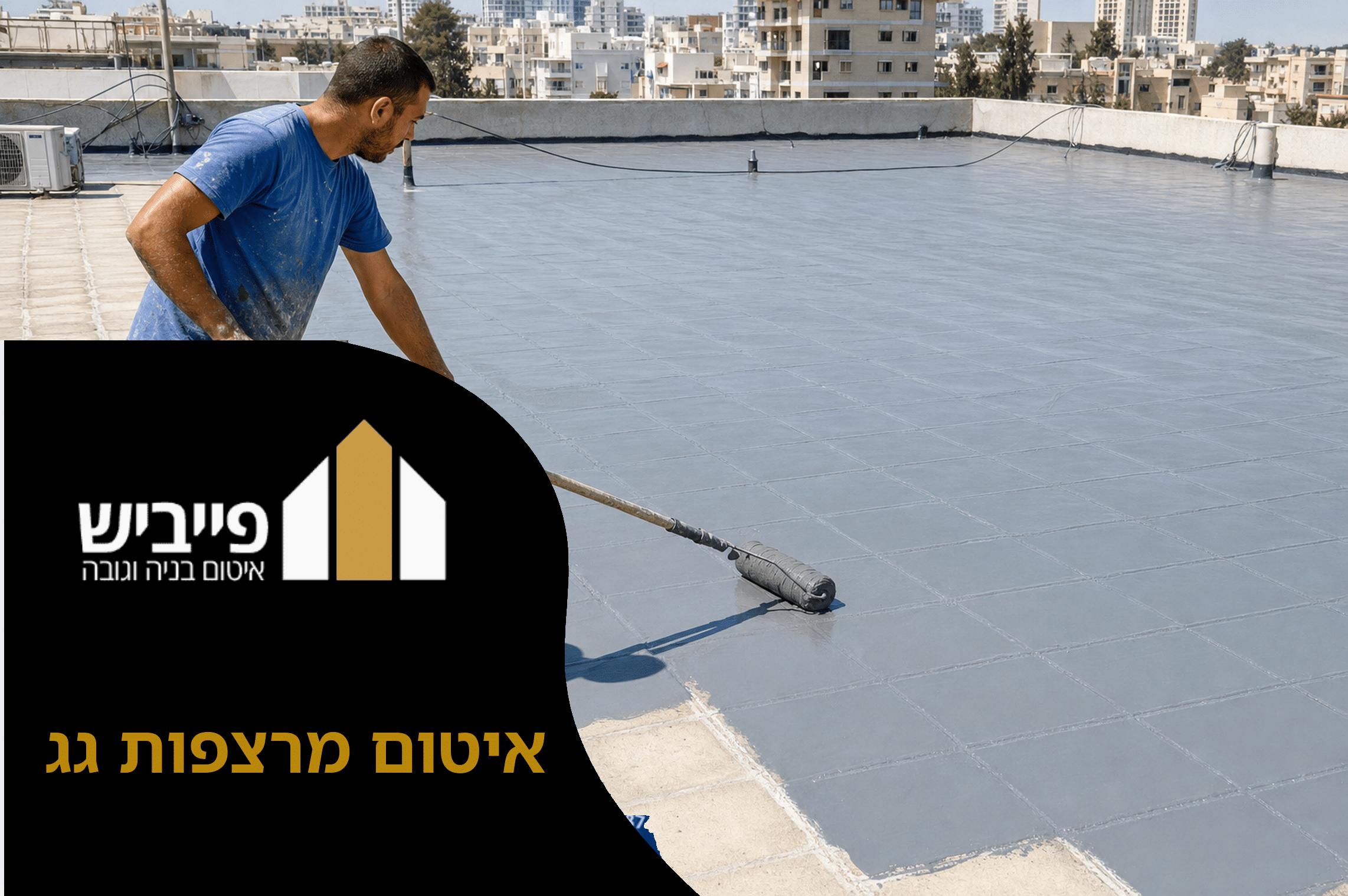 עבודות איטום מרצפות גג במהלך ביצוע על ידי פייביש איטום בנייה וגובה