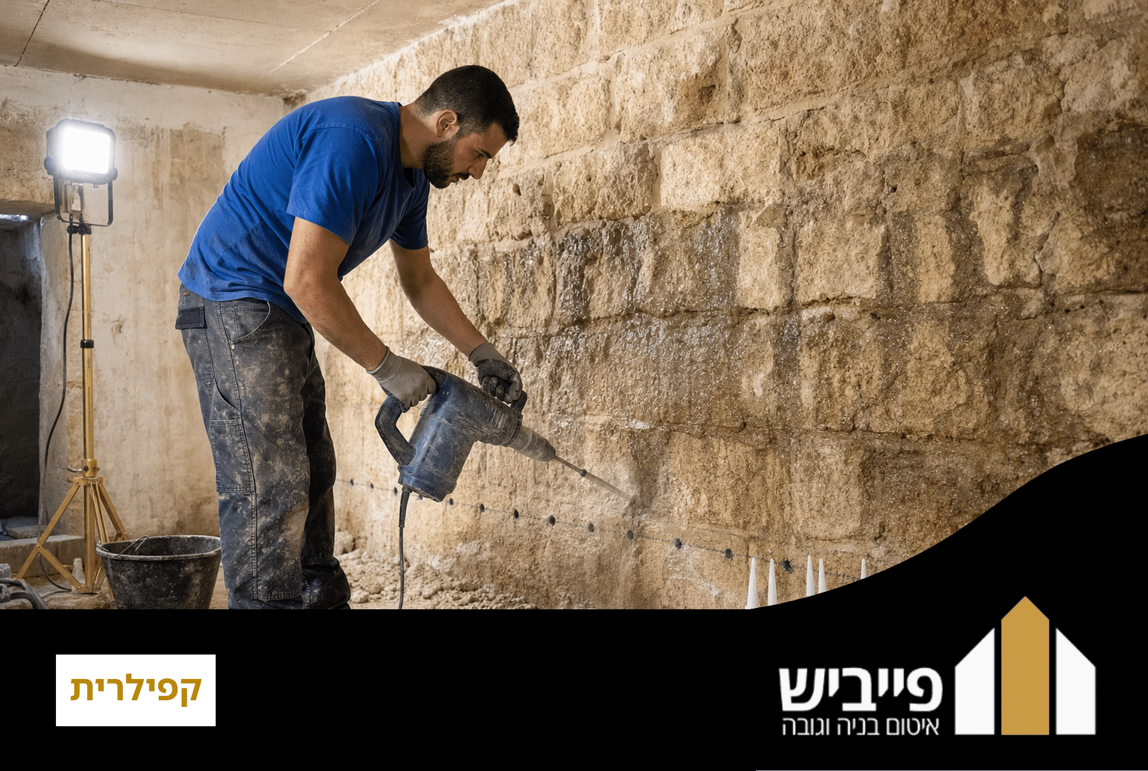 טיפול בקפילרית בקיר בית בירושלים על ידי פייביש — הזרקת חומר איטום לעצירת עליית מים מהקרקע לאורך שנים